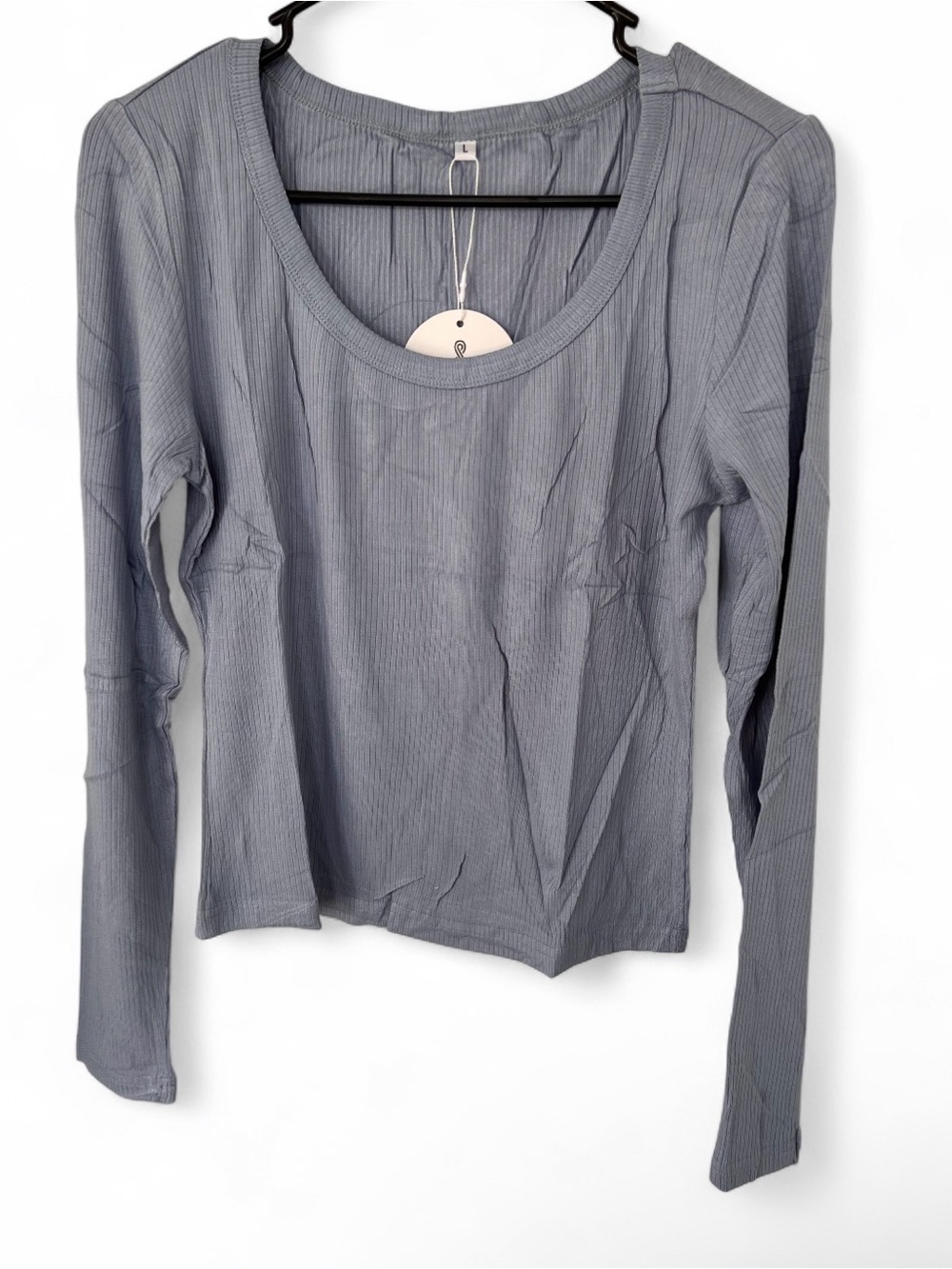 Women’s Ribbed Long-Sleeve Scoop Neck Top - Blue